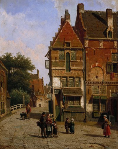 Een Nederlandse Straatscène door Willem Koekkoek