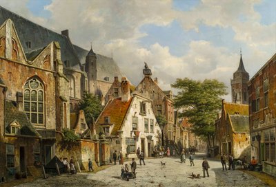 Een Nederlandse Straatscène in de Zomer, 19e eeuw door Willem Koekkoek