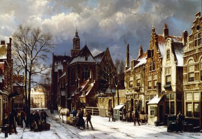 Een straattafereel, Amsterdam door Willem Koekkoek