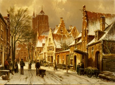 Een Winter Straatscène door Willem Koekkoek