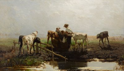 Kalfjes bij een trog door Willem Maris