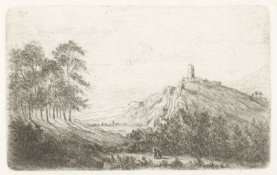 Berglandschap met kasteel op bergtop door Willem Matthias Jan van Dielen