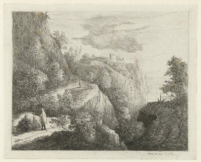 Berglandschap met rustende figuren aan kant van weg door Willem Matthias Jan van Dielen