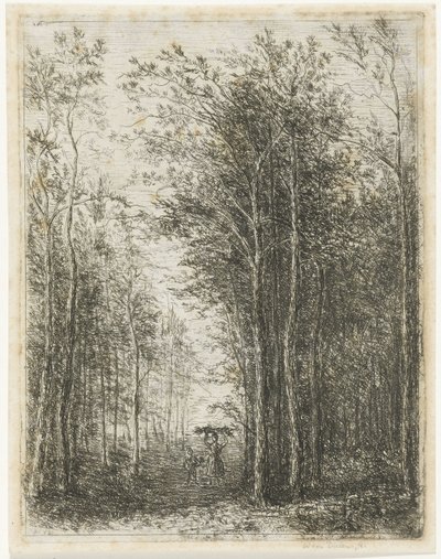 Boslandschap met houtsprokkelaars door Willem Matthias Jan van Dielen