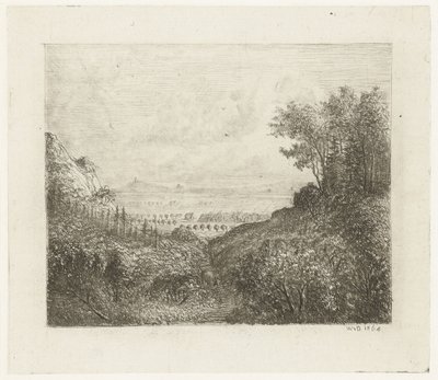 Heuvellandschap met weg naar dal door Willem Matthias Jan van Dielen
