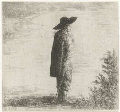 Man met hoed en stok in landschap door Willem Matthias Jan van Dielen