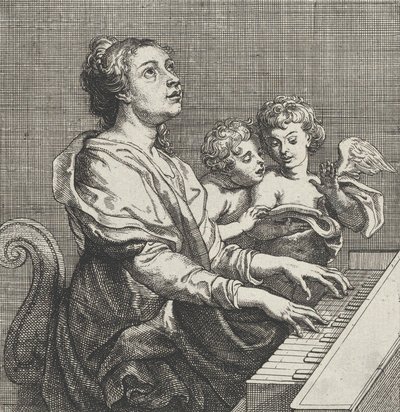 Sint Cecilia speelt orgel met twee putti rechts, ca. 1631 door Willem Panneels
