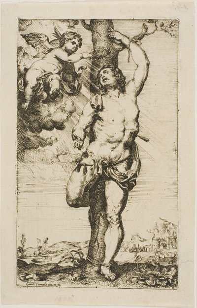 Sint Sebastiaan gekroond door een engel door Willem Panneels