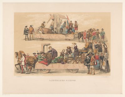 Vijfde groep van Utrechtse maskerade in 1856 door Willem Pieter Hoevenaar