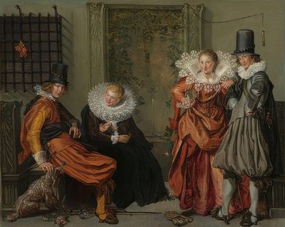 Elegante paren die flirten door Willem Pietersz Buytewech