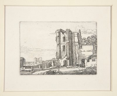 Vervallen toren rechts van het midden, Plaat 2 uit De Set van de Landschappen door Willem Pietersz. Buytewech
