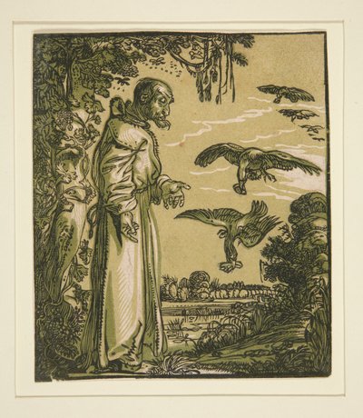 Sint Paulus de Kluizenaar (Elia) gevoed door de raven door Willem Pietersz. Buytewech