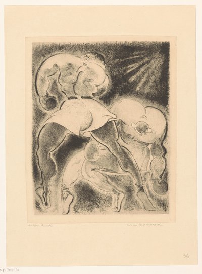 Twee boksende mannen door Willem Retera (signed by artist)