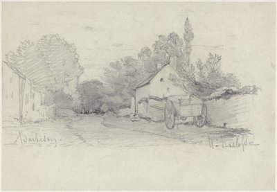Gezicht op een straatje met een kar in Barbizon door Willem Roelofs (I)