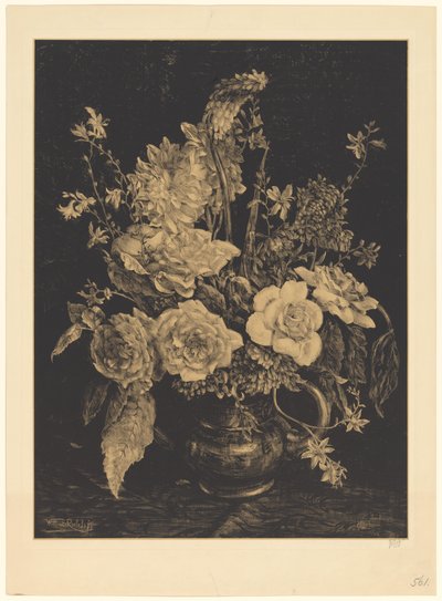 Bloemen in een vaas door Willem Roelofs (II) (signed by artist)