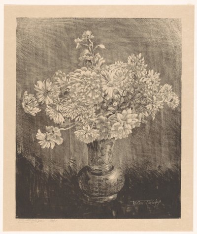 Chrysanten in een vaas door Willem Roelofs (II) (signed by artist)