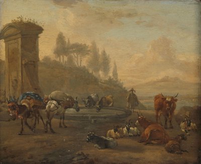 Vee bij een fontein door Willem Romeyn