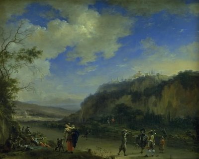 Landschap met heren die pall-mall spelen door Willem Schellinks