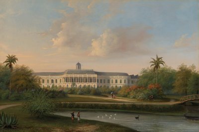 Achteraanzicht van het Paleis van Buitenzorg voor de aardbeving van 10 oktober 1834 door Willem Troost (II)