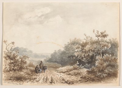 Landschap met een familie, een schaap en een hond door Willem Valter Pzn