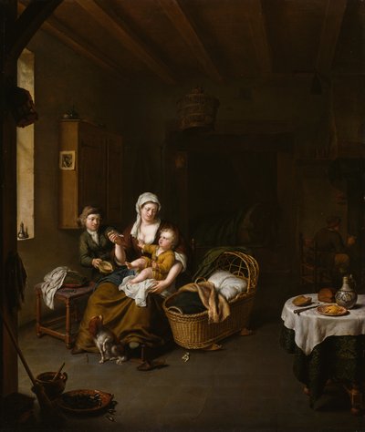 Een moeder die haar kind voedt (De gelukkige moeder) door Willem Van Mieris