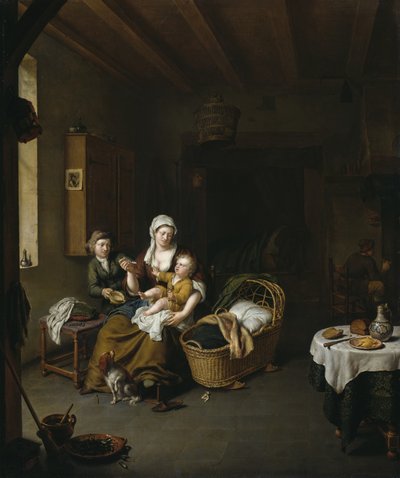 Een moeder die haar kind voedt door Willem Van Mieris