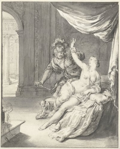 Tarquinius bedreigt Lucretia door Willem Van Mieris
