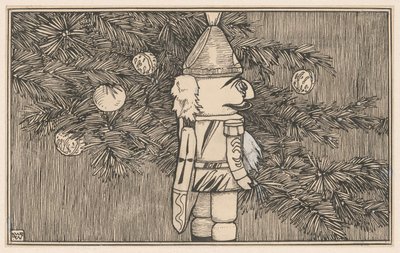 Notenkraker in een huzarenmantel bij een kerstboom door Ludwig Willem Reymert Wenckebach