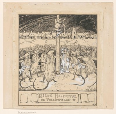 Willy beklimt een paal terwijl de muizen toekijken door Ludwig Willem Reymert Wenckebach