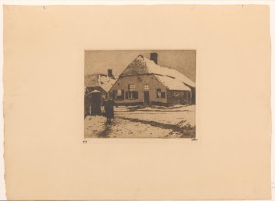 Besneeuwde huizen aan een weg in Ede door Willem Witsen (signed by artist)