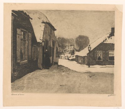 Besneeuwde huizen in Ede door Willem Witsen (signed by artist)