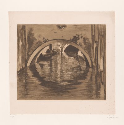 Gezicht onder een brug met twee roeiboten door Willem Witsen (signed by artist)