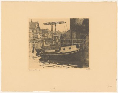 Gezicht op de ophaalbrug tussen de Kalkmarkt en het 