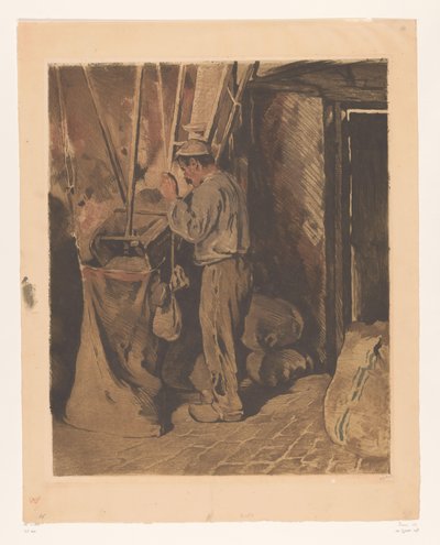 Molenaar bij een zak meel door Willem Witsen (signed by artist)
