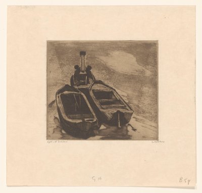 Sleepboot met twee schuiten door Willem Witsen (signed by artist)