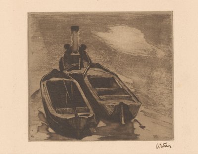 Sleepboot met twee schuiten door Willem Witsen (signed by artist)