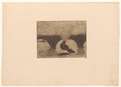 Sleepboot voor de Waterloo Bridge in Londen door Willem Witsen (signed by artist)