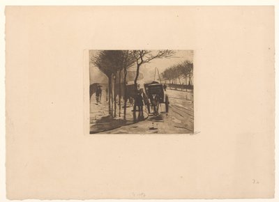 Wachtende rijtuigen op de Victoria Embankment in Londen door Willem Witsen (signed by artist)