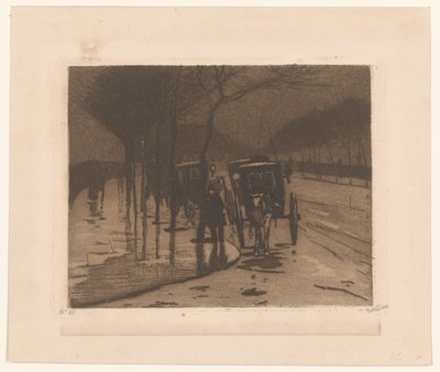 Wachtende rijtuigen op de Victoria Embankment in Londen door Willem Witsen (signed by artist)