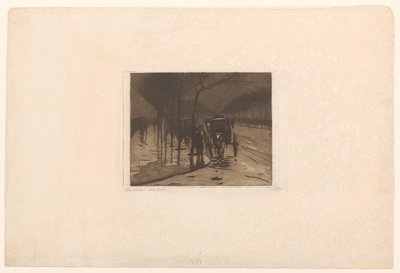Wachtende rijtuigen op de Victoria Embankment in Londen door Willem Witsen (signed by artist)