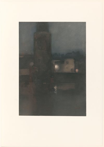 De Montelbaanstoren te Amsterdam bij nacht door Willem Arnoldus Witsen