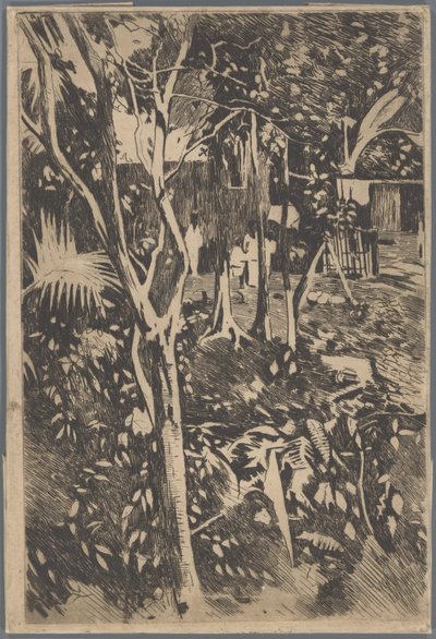 Familie in de tuin van Hotel Bellevue, Buitenzorg door Willem Arnoldus Witsen