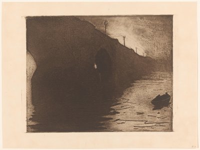 Gezicht op Waterloo Bridge in de mist in Londen door Willem Arnoldus Witsen