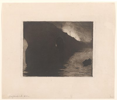 Gezicht op Waterloo Bridge in de mist in Londen door Willem Arnoldus Witsen