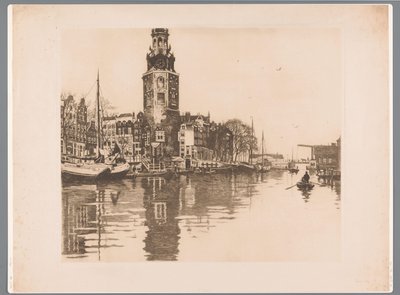 Gezicht op de Montelbaanstoren in Amsterdam door Willem Arnoldus Witsen