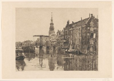 Gezicht op een brug bij pakhuis Sweeden in Amsterdam door Willem Arnoldus Witsen