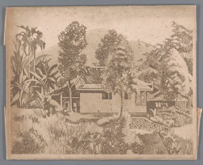 Huis met de vulkaan Salak(?) op de achtergrond, Buitenzorg door Willem Arnoldus Witsen