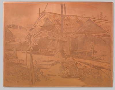 In de kampong, pisangboom op de voorgrond door Willem Arnoldus Witsen