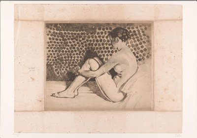 Naakt, met opgetrokken knieën zittend op een divan door Willem Arnoldus Witsen