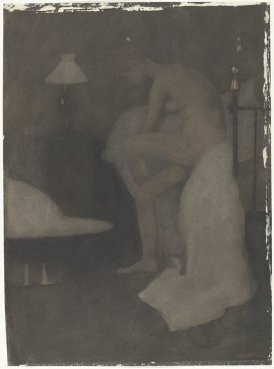 Naakte vrouw, zittend op de rand van het bed door Willem Arnoldus Witsen